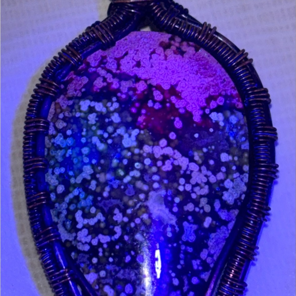 Indonesian Ocean Jasper wire wrapped pendant.